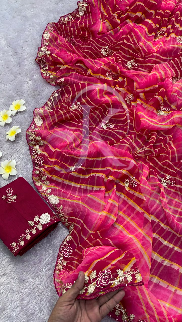 Jk 405 Soft Chiffon Embroidery Work Boder Saree